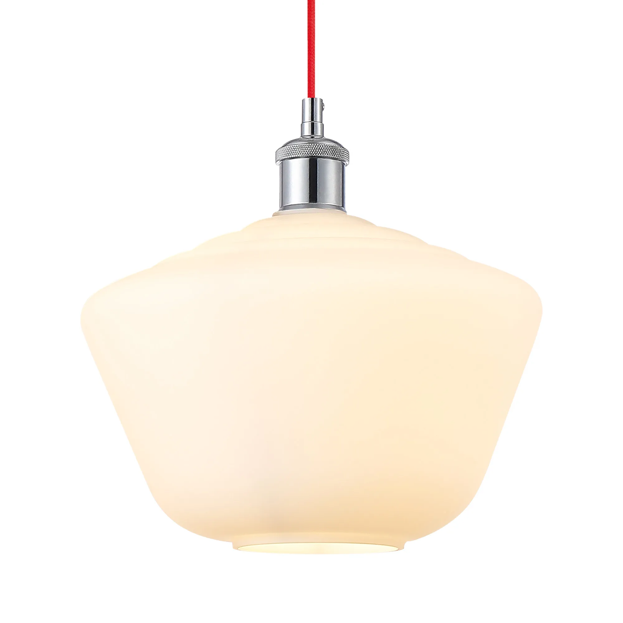Cawdor Single Pendant, 1 Light E27, Polished Chrome/Red/Opal Hexagonal Glass DK1135  Deco Cawdor